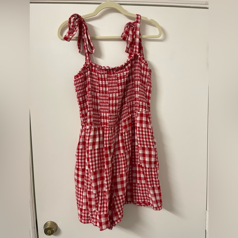 Old Navy Red Gingham Tie-Shoulder Romper